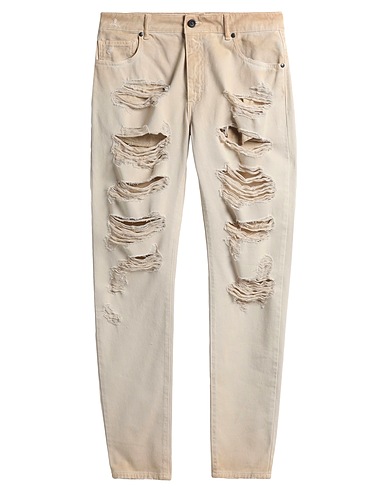 NOSTRASANTISSIMA Denim pants Sand 97% Cotton, 3% Elastane