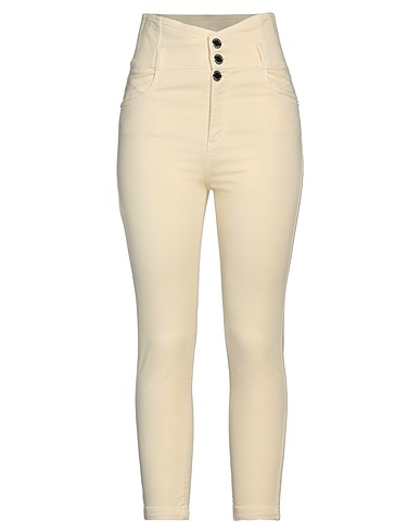 PINKO Denim trousers Pastel yellow 98% Cotton, 2% Elastane