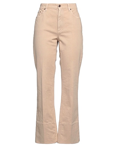 BRUNELLO CUCINELLI Denim trousers Beige 99% Cotton, 1% Elastane, Soft Leather, Brass
