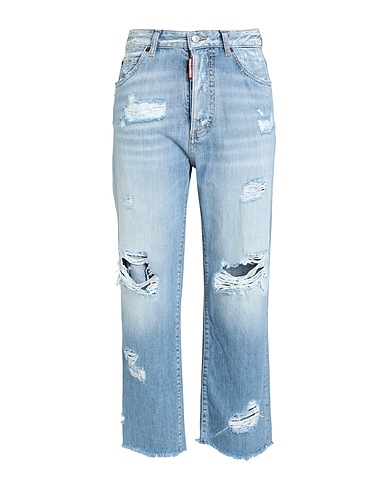 DSQUARED2 Denim pants Blue 100% Cotton, Bovine leather