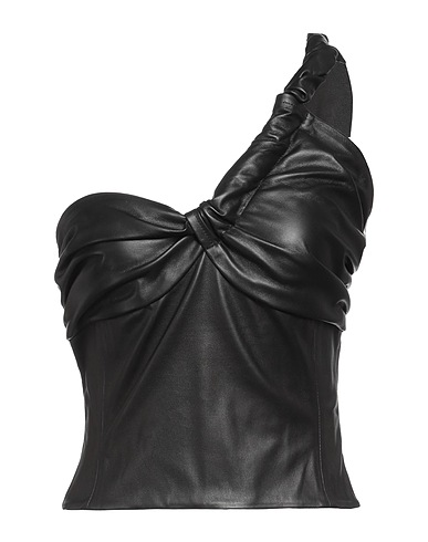 THE MANNEI One-shoulder top Black 100% Leather, Cotton, Elastane, Resin