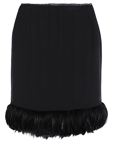 SAINT LAURENT Midi skirt Black 100% Silk, Lambskin, Rooster feathers