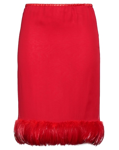 SAINT LAURENT Midi skirt Red 100% Silk, Lambskin, Rooster feathers
