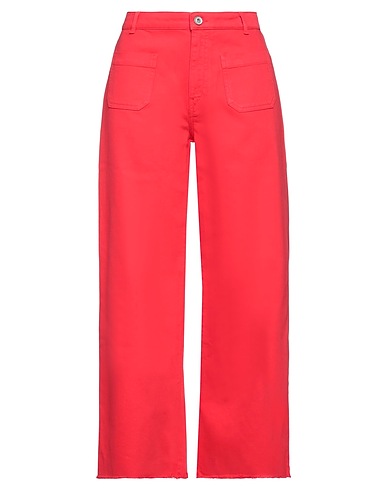 OTTOD'AME Denim trousers Red 98% Cotton, 2% Elastane
