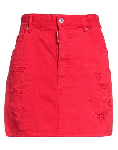 DSQUARED2 Denim skirt Red 100% Cotton, Elastane, Bovine leather