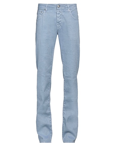 JACOB COHЁN 5-pocket Pastel blue 65% Linen, 34% Cotton, 1% Elastane