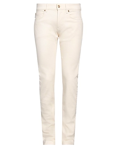VERSACE Denim trousers Ivory 98% Cotton, 2% Elastane, Calfskin