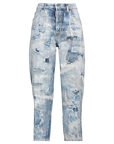 DSQUARED2 Denim pants Blue 100% Cotton, Bovine leather, Glass