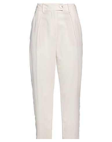 CARLA G. Casual pants Ivory 90% Virgin Wool, 8% Polyamide, 2% Elastane