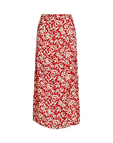 POLO RALPH LAUREN Midi skirt FLORAL RUCHED TIE-DETAIL CREPE SKIRT
 Brick 100% Viscose