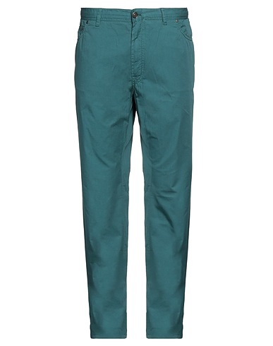 BRIONI 5-pocket Deep teal 100% Cotton, Calfskin