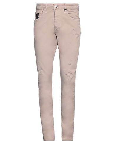 ER ELIAS RUMELIS Denim trousers Beige 98% Cotton, 2% Elastane