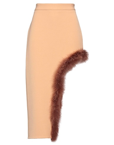 AMEN Midi skirt Camel 65% Polyester, 31% Viscose, 4% Elastane, Wild turkey feathers