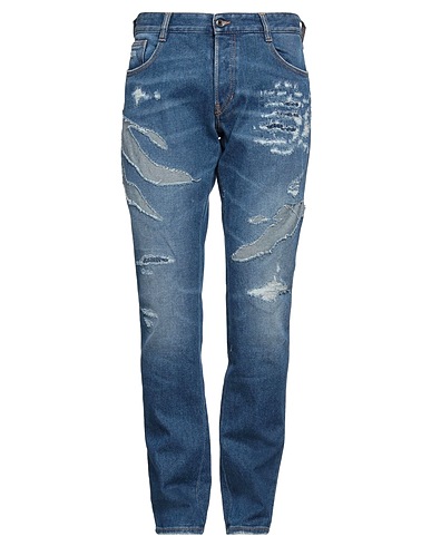 JUST CAVALLI Denim trousers Blue 99% Cotton, 1% Elastane, Bovine leather