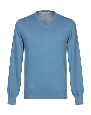 DANIELE ALESSANDRINI HOMME Pullover Bleu d'azur 100% Coton
