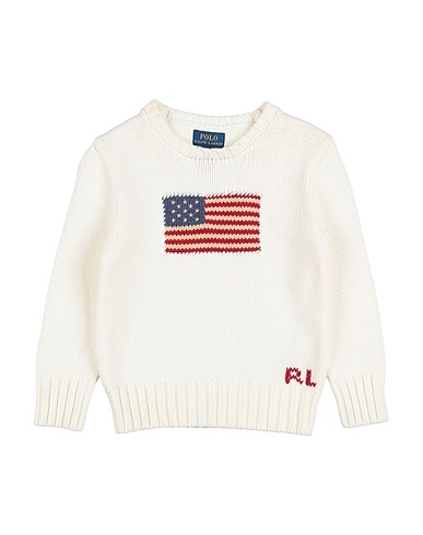 POLO RALPH LAUREN Pullover FLAG COTTON CREWNECK SWEATER	 Off white 100% Cotone