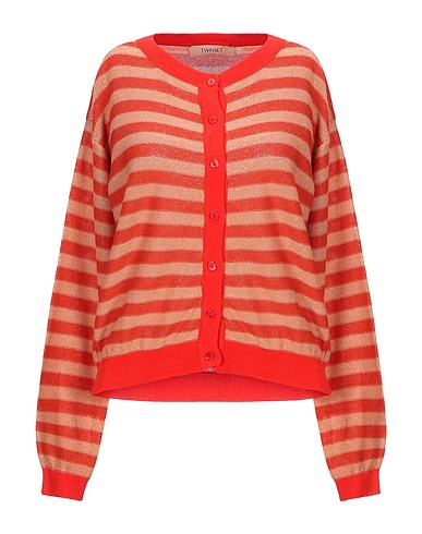 TWINSET Cardigan Orange 77% Cotton, 16% Viscose, 4% Metallic fiber, 3% Polyester, Mother-of-pearl