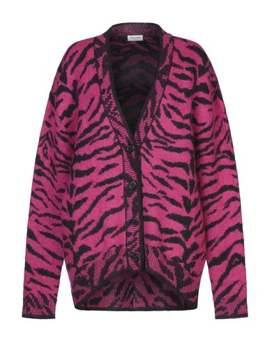 Saint Laurent Zebra-intarsia Wool-blend Cardigan In Garnet