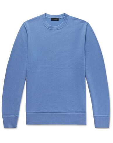 Theory Riland Long Sleeve Pique Crewneck In Pastel Blue