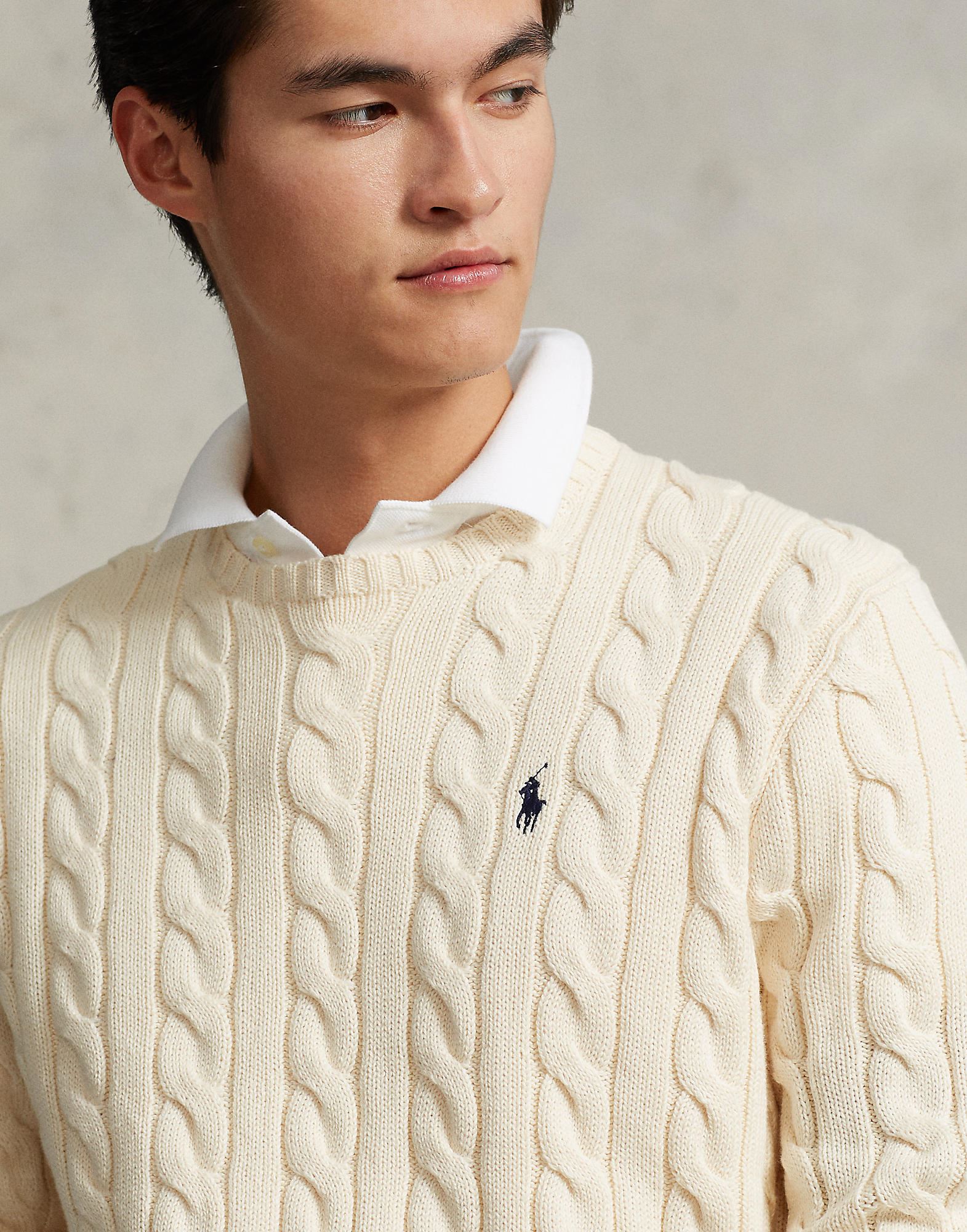 CABLE-KNIT COTTON SWEATER | Ivory Men's Sweater | YOOX