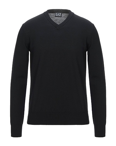 EA7 Pullover Noir 100% Laine vierge