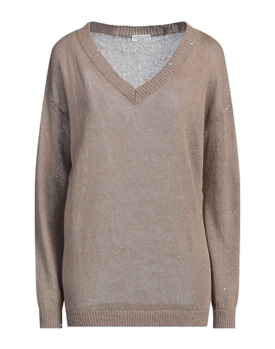 BRUNELLO CUCINELLI Sweater Light brown 75% Linen, 25% Silk, Polyamide