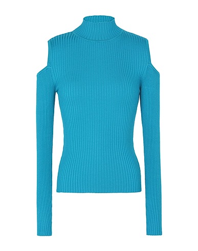 8 by YOOX Turtleneck KNIT COLD-SHOULDER L/SLEEVE TOP
 Turquoise 82% Viscose, 16% Polyester, 2% Elastane