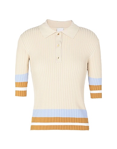 8 by YOOX 풀오버 CONTRAST RIB-KNIT S/SLEEVE POLO-NECK SWEATER
 베이지 85% 비스코스, 13% 폴리에스테르, 2% 엘라스테인