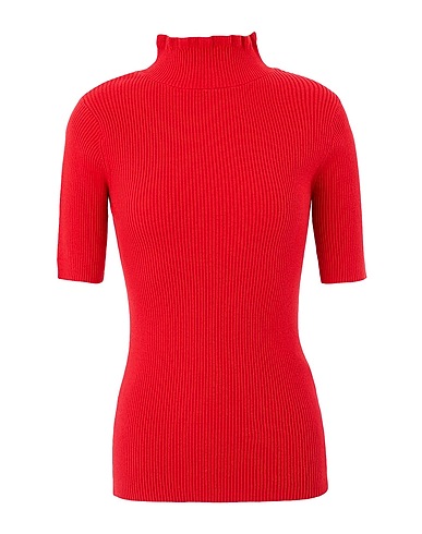 8 by YOOX Turtleneck RIB-KNIT RUFFLED MOCKNECK S/SLEEVE TOP
 Garnet 100% Cotton
