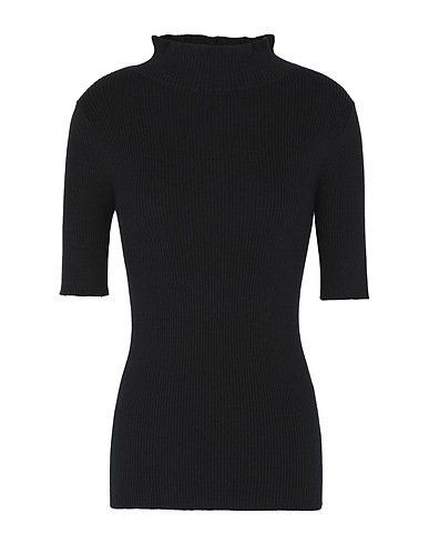 8 by YOOX Dolcevita RIB-KNIT RUFFLED MOCKNECK S/SLEEVE TOP
 Nero 100% Cotone
