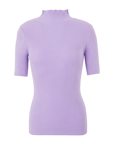8 by YOOX Turtleneck RIB-KNIT RUFFLED MOCKNECK S/SLEEVE TOP
 Mauve 100% Cotton
