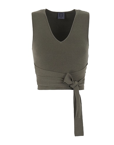 8 by YOOX Top KNIT SLEEVELESS STRING V-NECK TOP
 Dark green 70% Viscose, 30% Polyamide