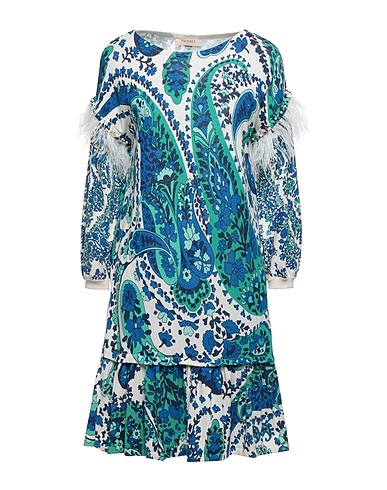 TWINSET Short dress Green 50% Cotton, 50% Viscose, Polyester, Ostrich feathers