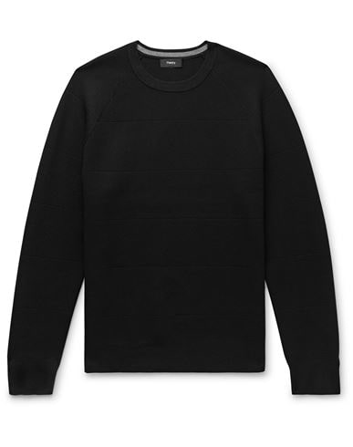Theory Mens Maden Textured Relaxed-fit Wool Jumper Charcoal Melange In Black