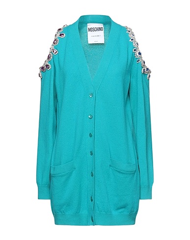 MOSCHINO Strickjacke Tūrkis 50% Kaschmir, 50% Schurwolle, Glas, Metall, Andere Fasern