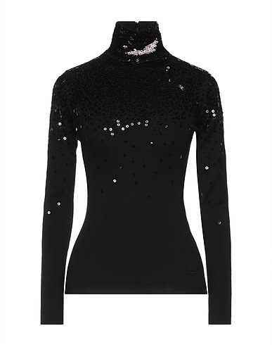 VALENTINO GARAVANI Polo neck Black 100% Virgin Wool, Polyester, Viscose