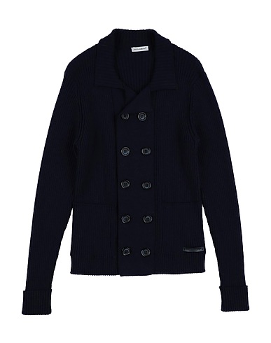 DOLCE&GABBANA Cardigan Midnight blue 100% Virgin Wool, Bovine leather