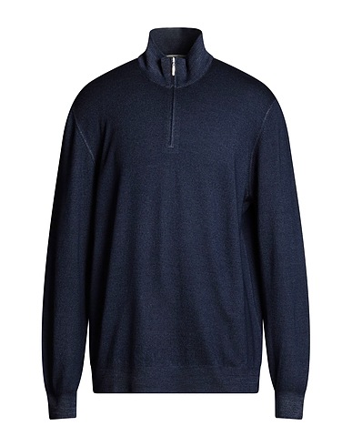 GRAN SASSO Jumper with zip LUXURY Navy blue 100% Virgin Wool