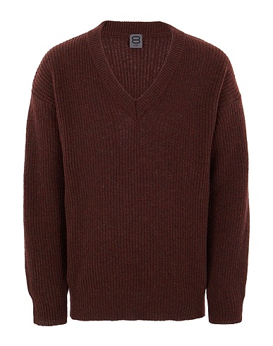 8 by YOOX Jumper WOOL-BLEND RELAXED FIT V NECK JUMPER
 Chocolate brown 70% Recycled wool, 25% Recycled polyamide, 5% Other Fibres
