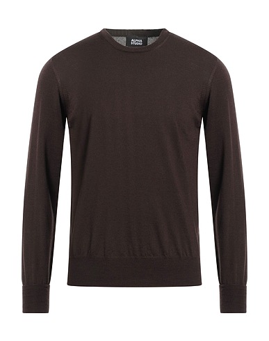 ALPHA STUDIO Pullover Testa di moro 100% Lana Merino, Pelle di camoscio