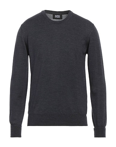 ALPHA STUDIO Pullover Piombo 100% Lana Merino, Pelle di camoscio