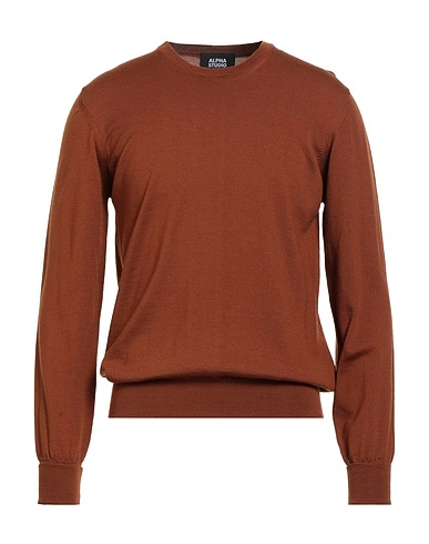 ALPHA STUDIO Jumper Tan 100% Merino Wool, Leather