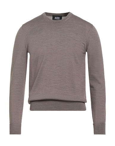 ALPHA STUDIO Pullover Khaki 100% Merinowolle, Leder