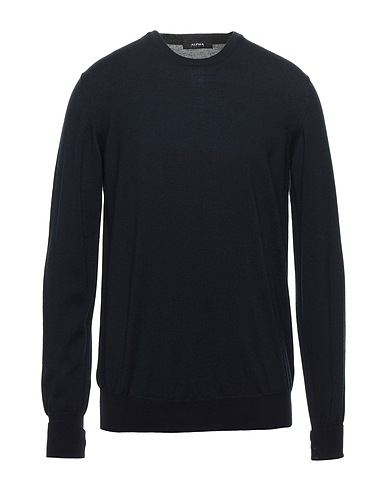 ALPHA STUDIO Pullover Nachtblau 100% Merinowolle, Leder