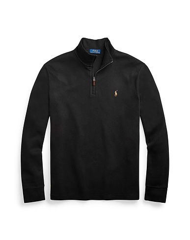 POLO RALPH LAUREN Jumper with zip ESTATE-RIB COTTON PULLOVER
 Black 100% Cotton