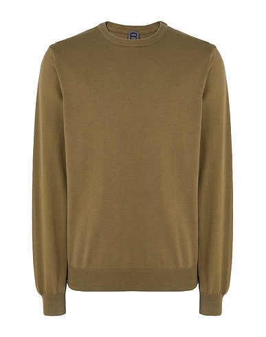 8 by YOOX Pullover ORGANIC COTTON BASIC CREW-NECK
 Verde militare 100% Cotone organico