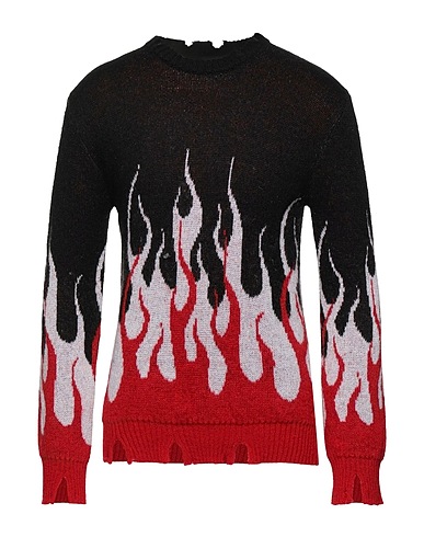 VISION OF SUPER Sweater BROWN JUMPER WITH BEIGE DOUBLE FLAMES
 Black 47% Acrylic, 27% Mohair wool, 26% Polyamide