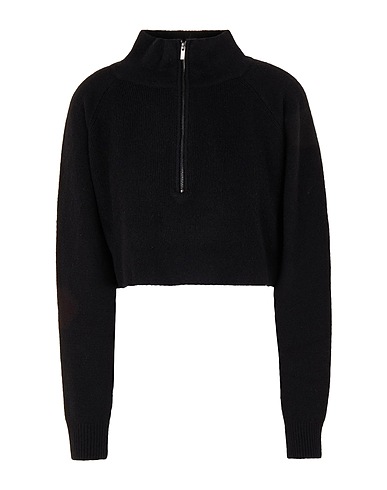 8 by YOOX Polo neck KNIT CROPPED HALF-ZIP SWEATER
 Black 47% Acrylic, 30% Polyester, 10% Wool, 10% Camel wool, 3% Elastane