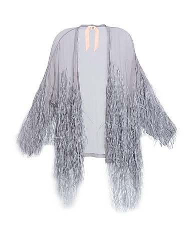N°21 Strickjacke Grau 100% Seide, Straussenfedern