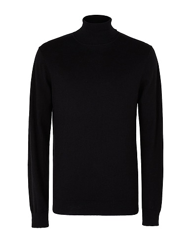 8 by YOOX Polo neck COTTON-CASHMERE BLEND BASIC ROLL-NECK
 Black 95% Organic cotton, 5% Cashmere